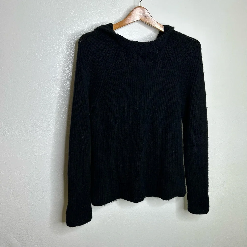 VINCE Cashmere Wool Ribbed Hooded Pullover Sweater Black S - Picture 10 of 12